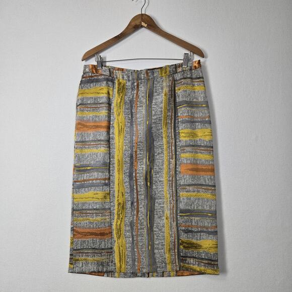 Ashro Jacquard Midi Skirt sz 12 Gray Yellow Orange Geo Print Lined Fall READ - Picture 13 of 13